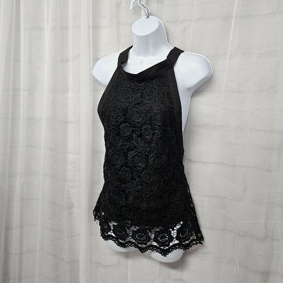 Black Floral Lace Backless Tank Goth Boho Romantic Coquette Retro Club M - Picture 4 of 10